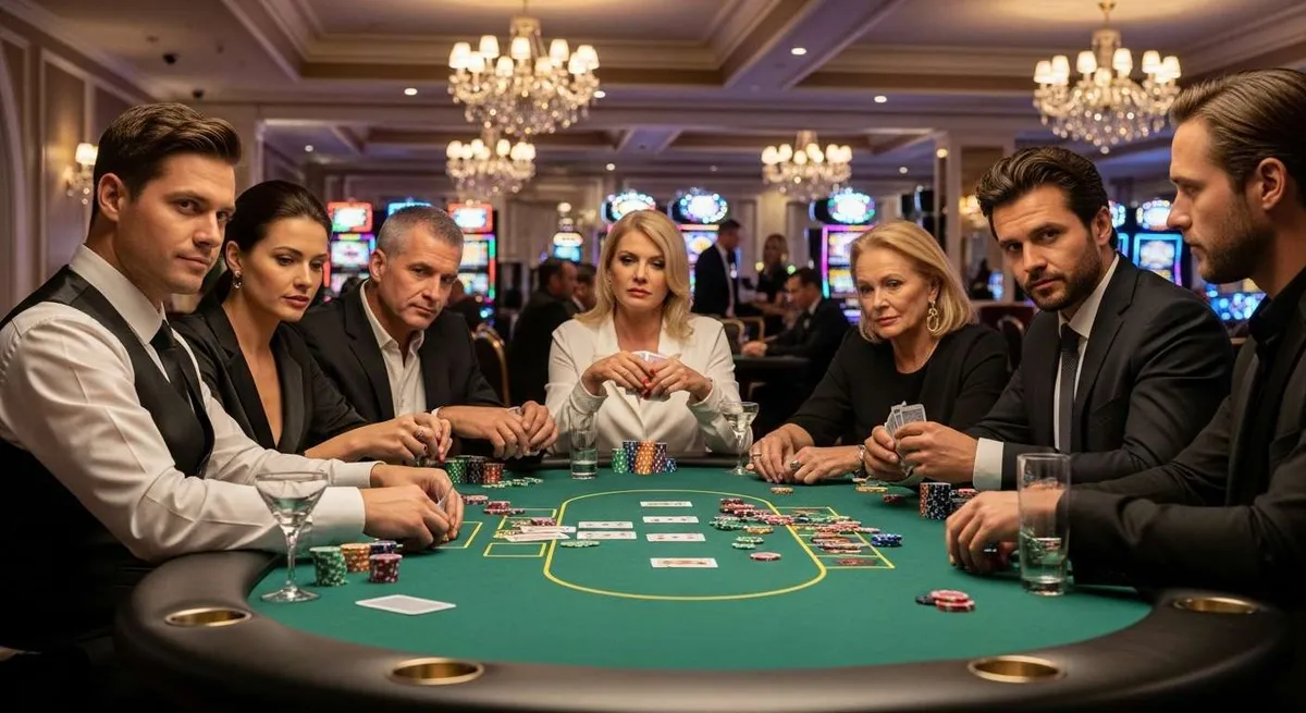Instant Casino Gruppo di persone eleganti che giocano a poker al casinò